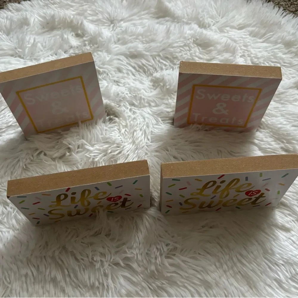 Wood Party Decor Blocks Life is Sweet Sweets & Treats Bundle of‎ 4 Girly Bakery